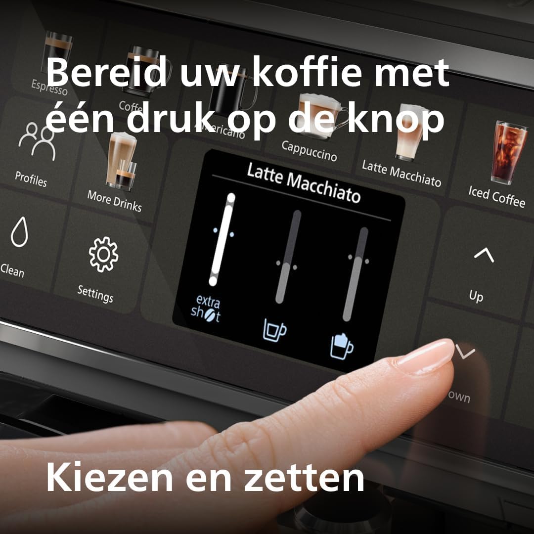 Philips 5500 - Serie Volautomatische Espressomachine: 20 Warme en Ijskoffies, Snelreinigend LatteGo-melksysteem, 40% Stiller met SilentBrew, QuickStart, Zwart en Zilver (EP5546/70)