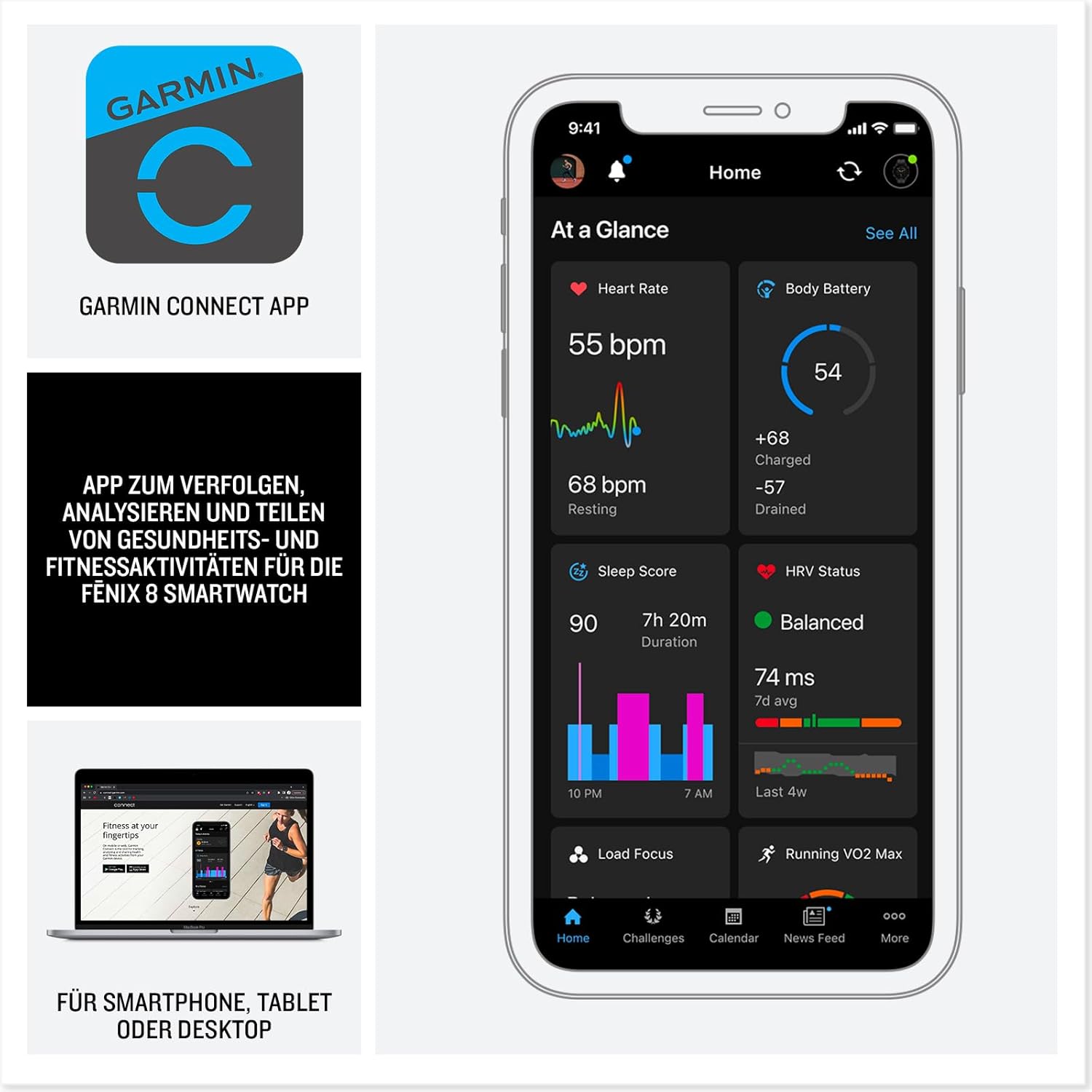 Garmin fēnix 8 – Multisport-Smartwatch, 1,4" AMOLED Touch-/Tastendisplay, bis zu 16 Tage Akkulaufzeit, 80+ Sport-/Outdoor-Apps, TOPO-Karten, EKG, Telefonie, Musik, Taschenlampe