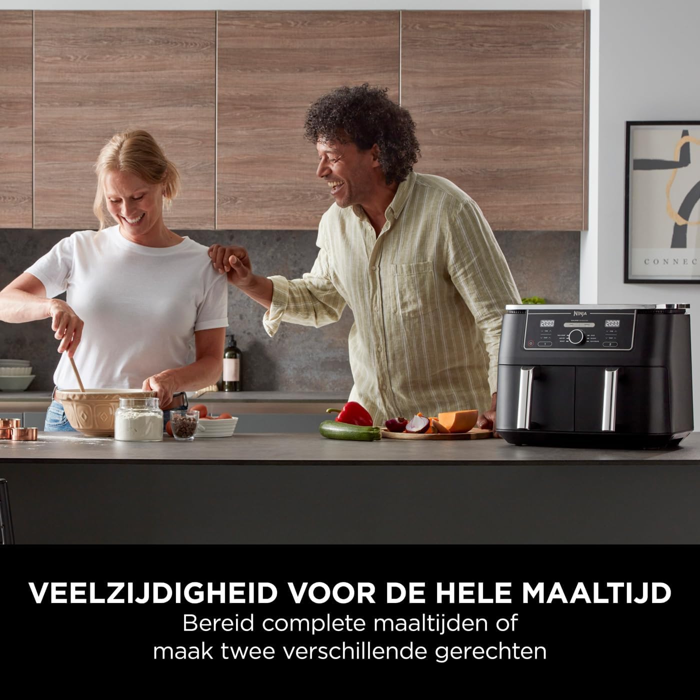 Ninja Foodi MAX Dual Zone Digitale Airfryer, 2 Laden, 9,5L, 6-in-1, Olievrij, Airfryen, Max Crisp, Braden, Bakken, Drogen, 8 Porties, Vaatwasmachinebestendige Manden Met Anti-aanbaklaag, Zwart AF400EU