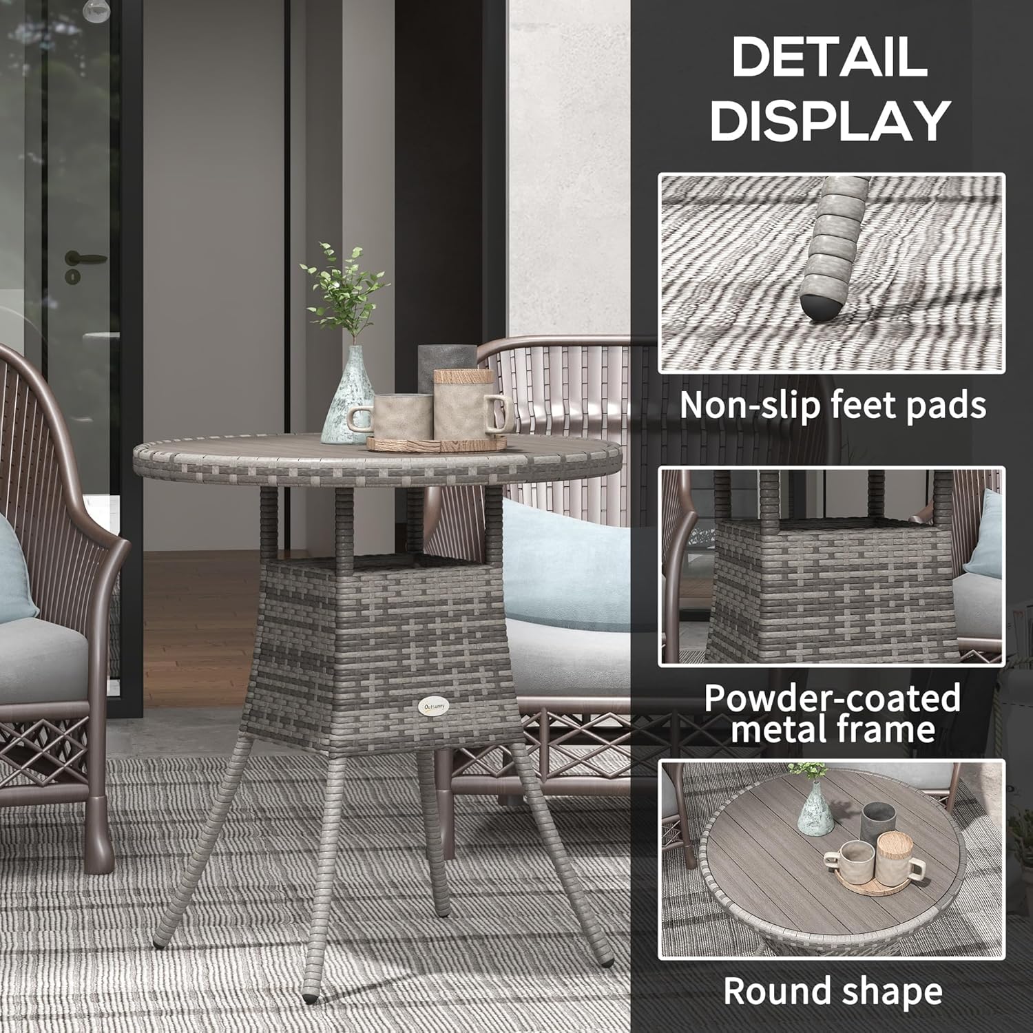 Garden Comfort Set: Amopatio Rattan Recliner Lounger + Outsunny 70cm Table + Keplin 2.7m Parasol