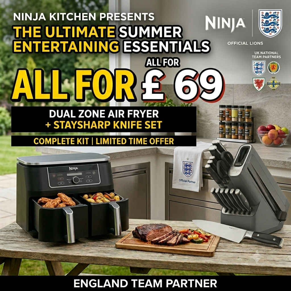 World Cup Kit: Ninja Dual Zone Air Fryer + Ninja Foodi StaySharp 14-Piece Knife Block