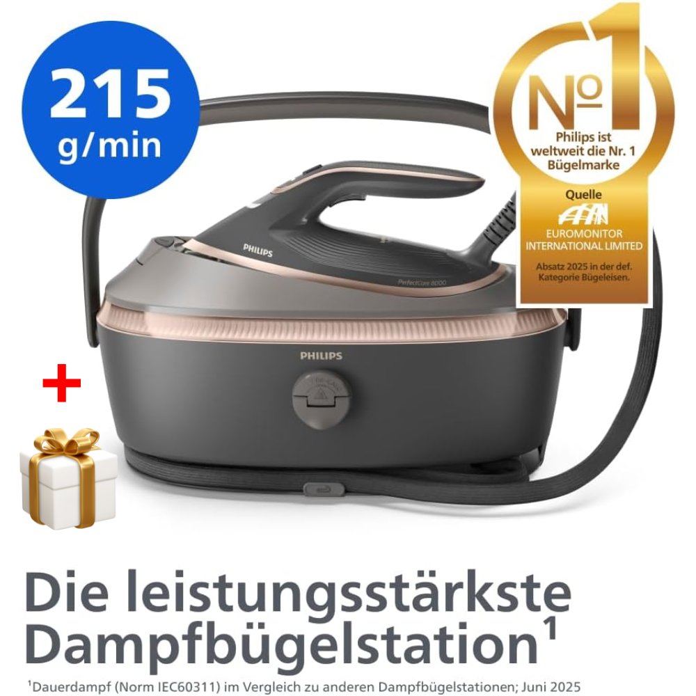 Philips PerfectCare 8000 Series Dampfbügelstation – 215g Dauerdampf, 750g Dampfstoss + Geschenk 🎁