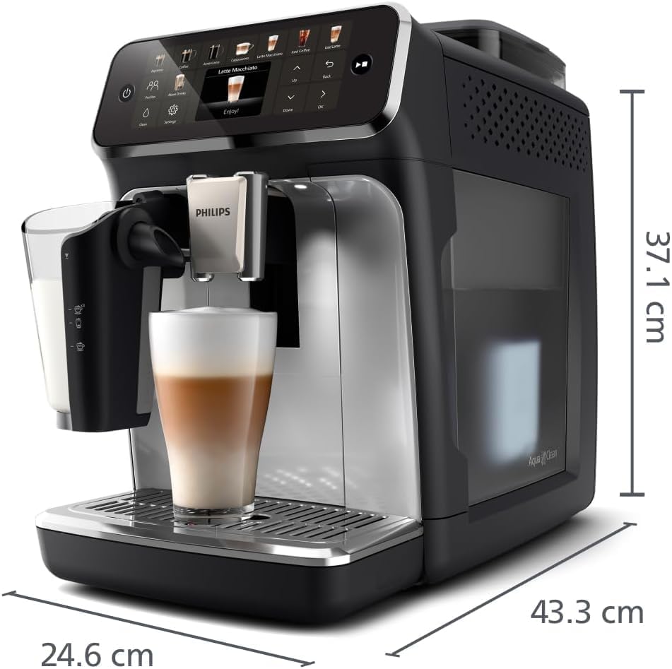 Philips 5500 - Serie Volautomatische Espressomachine: 20 Warme en Ijskoffies, Snelreinigend LatteGo-melksysteem, 40% Stiller met SilentBrew, QuickStart, Zwart en Zilver (EP5546/70)