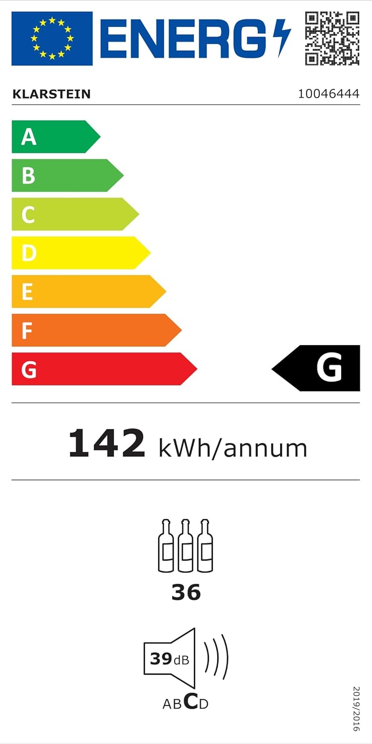 Cave à vin Klarstein Vinamour + 6 bouteilles de vin offertes - 2 zones / 36 bouteilles, 5-18 °C, commande tactile, éclairage LED, pose libre, protection anti-UV, double porte en acier inoxydable