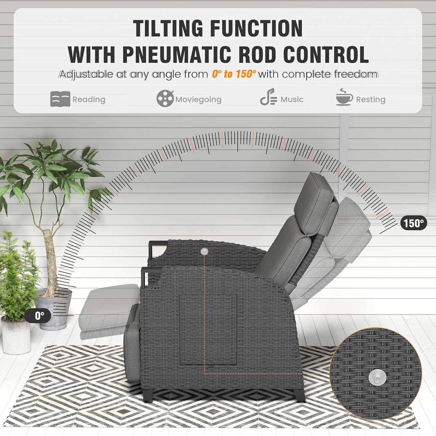 Garden Comfort Set: Amopatio Rattan Recliner Lounger + Outsunny 70cm Table + Keplin 2.7m Parasol